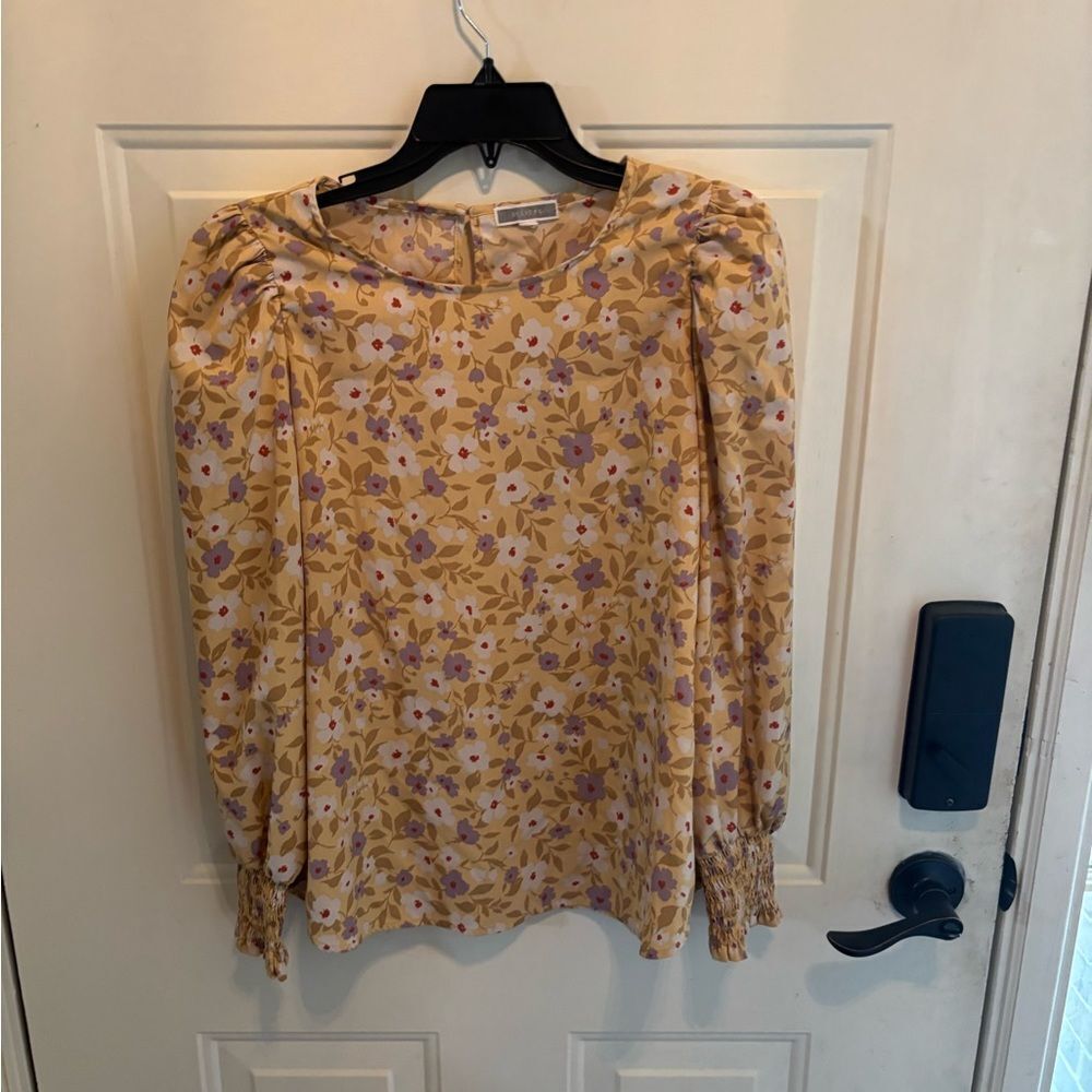 Anthropologie Pleione Puff Sleeve Blouse - Yellow Floral - Picture 2 of 5